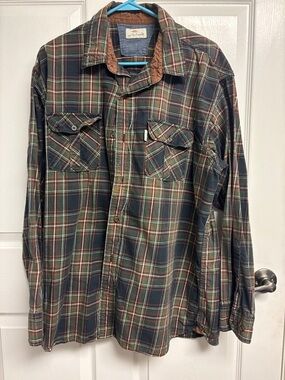 Bob Timberlake Plaid Button-Up Shirt Jacket in Olive & Brown